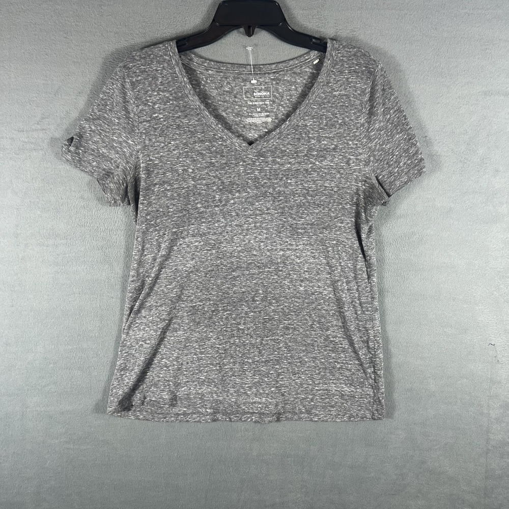 Sonoma The Everyday Tee Women's Size M Gray V-Neck Short Sleeve T-Shirt - Picture 1 of 5